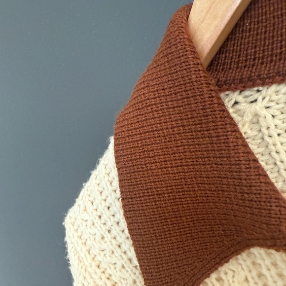 Sun Valley L vintage Cream and Brown Knit Women's Cardigan 100 percent wool EVC - Picture 7 of 12